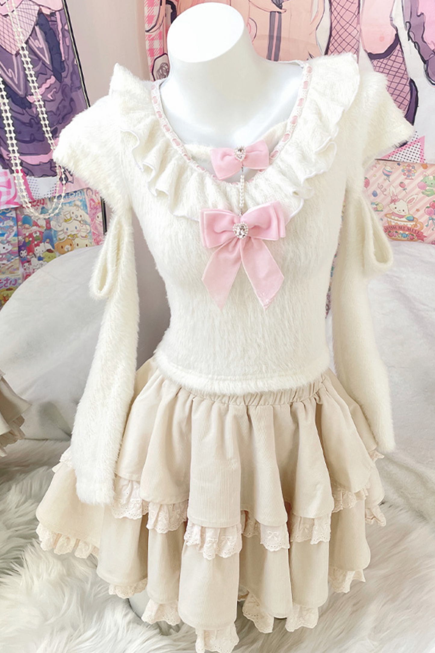 Sweet Girly Ribbon Top + Tiered Skirt