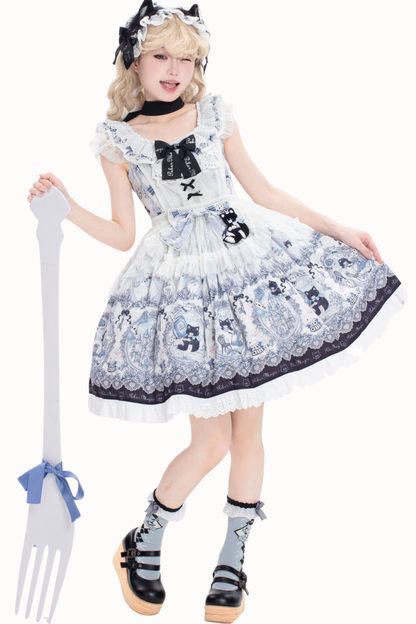 Rabbit Hole Alice Lolita Dress + Jsk + Cat Ear Headband + Headband + Hat + Clip + Bonnet