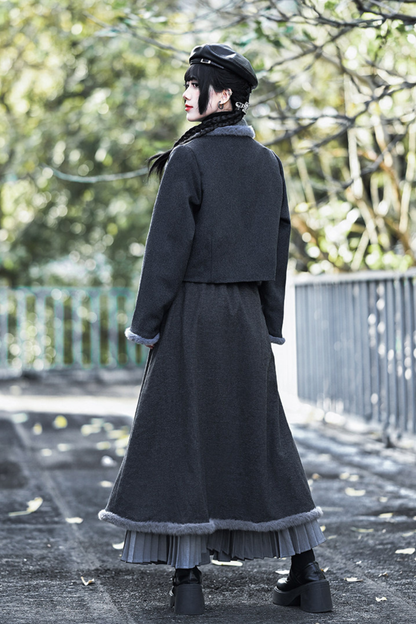 Retro Mode Faux Fur Short Jacket + Skirt