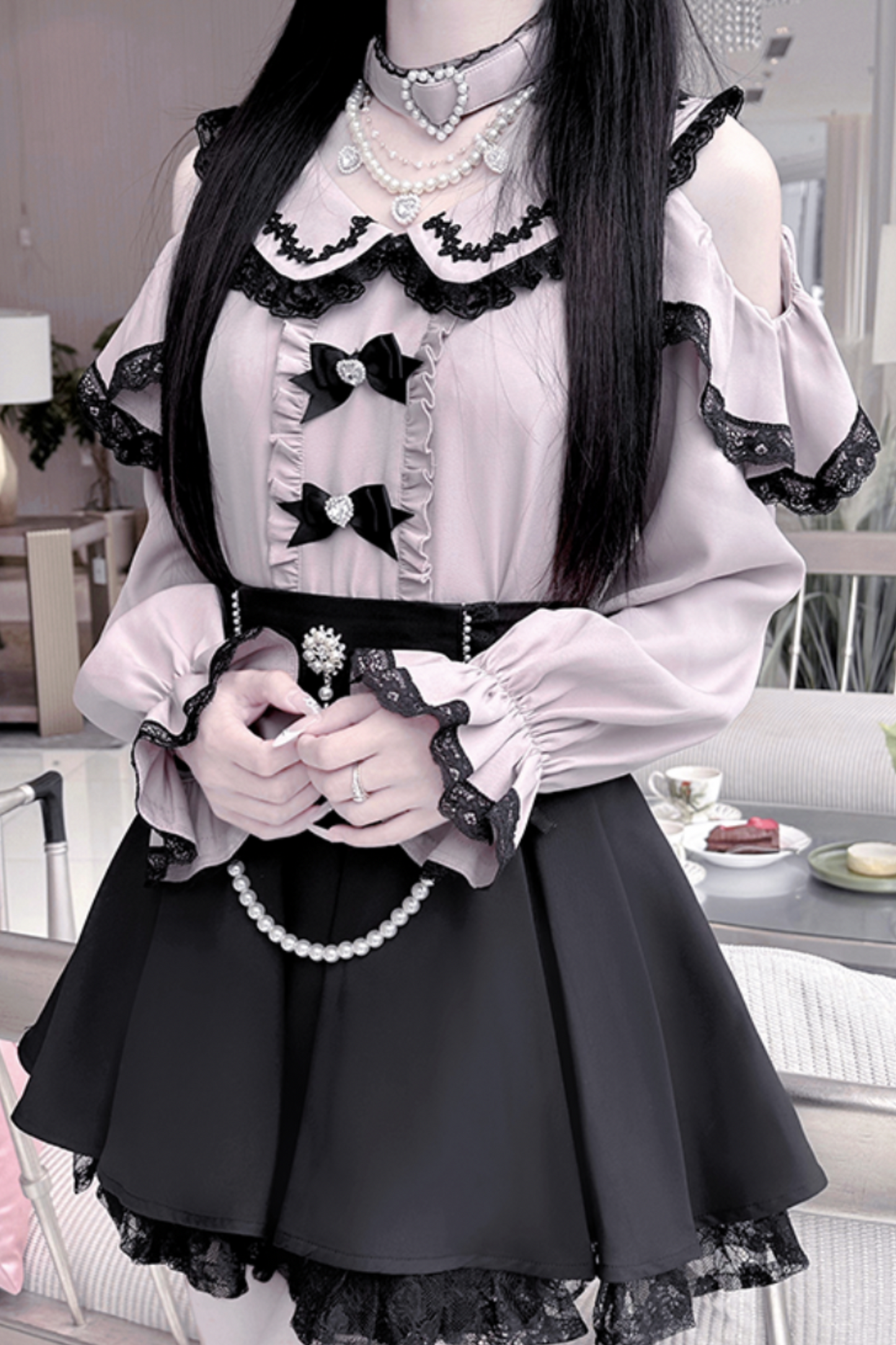 [pre-order] Jirai Sweet Girly Love Top + Pearl Skirt