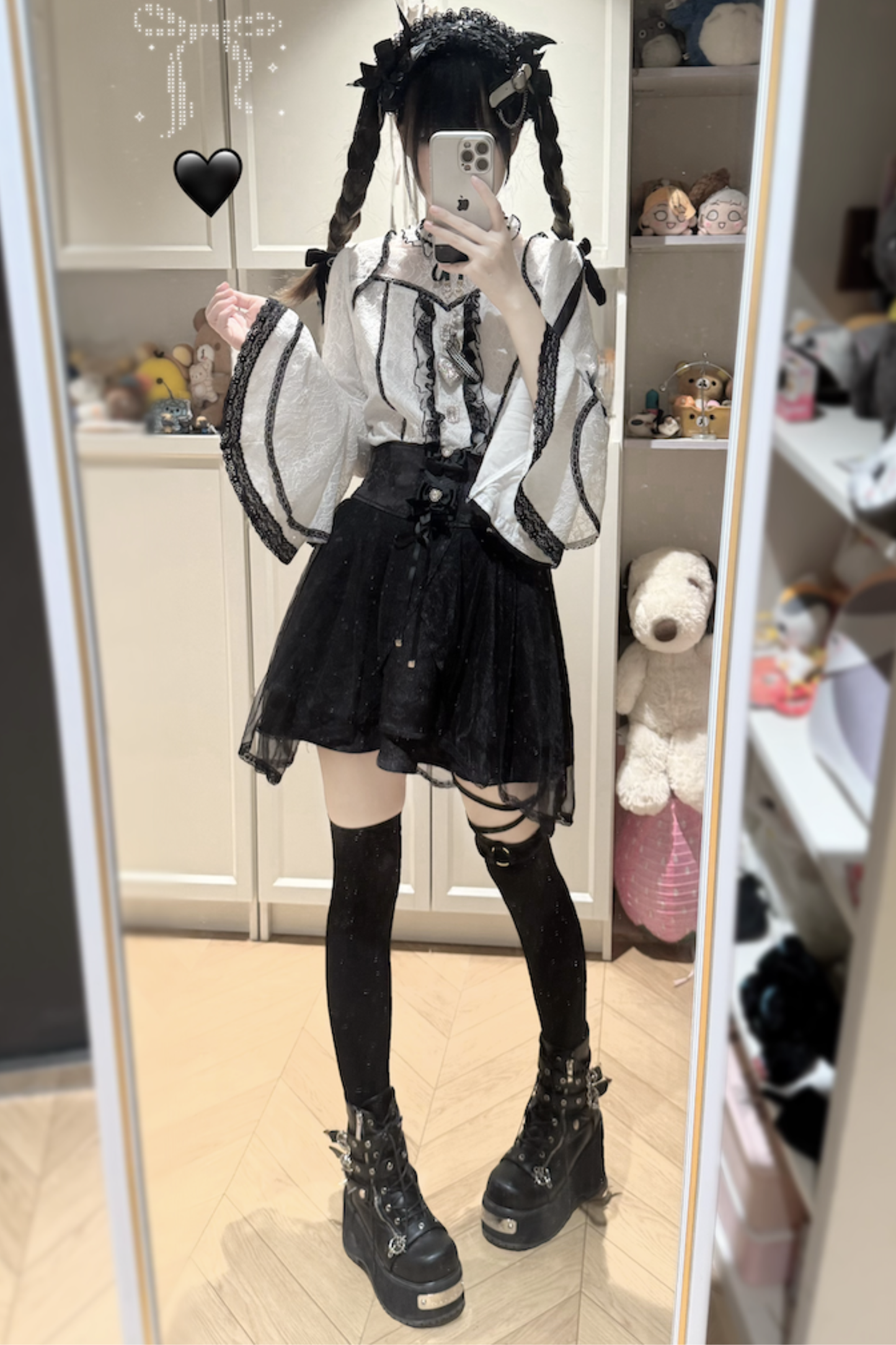 Lace Flare Sleeve Blouse + Skirt
