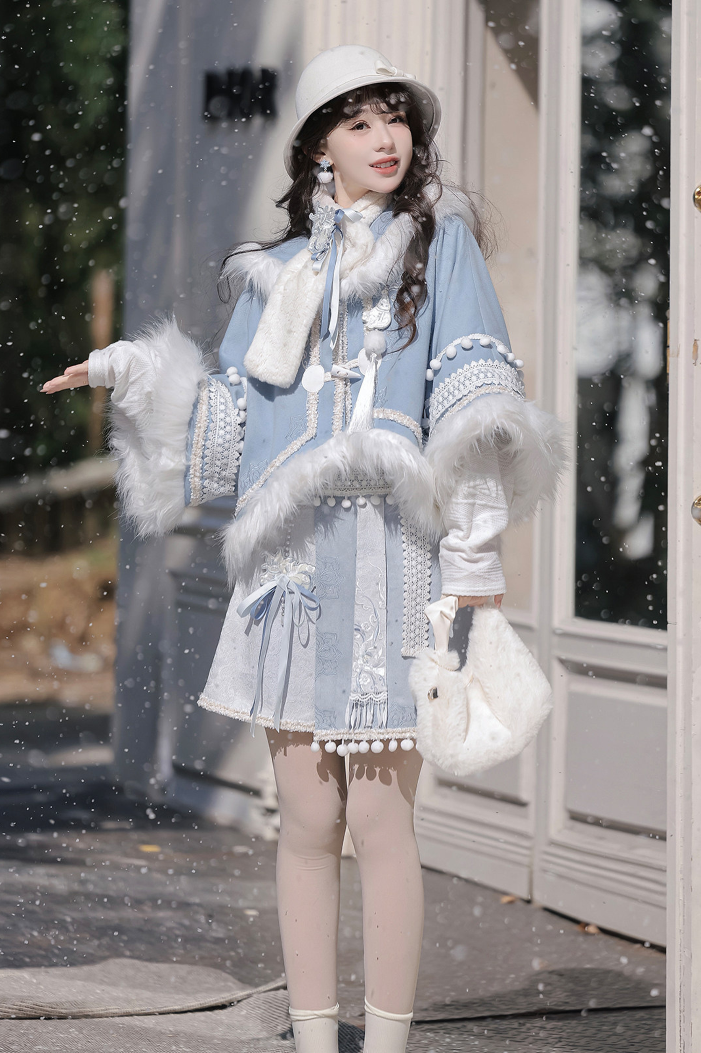 China Snow Lolita Jacket + Top + Skirt + Scarf