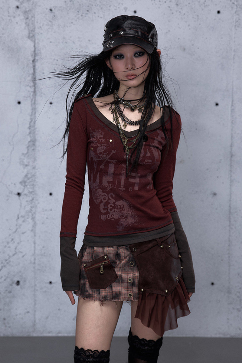 Retro Dark Patchwork Top
