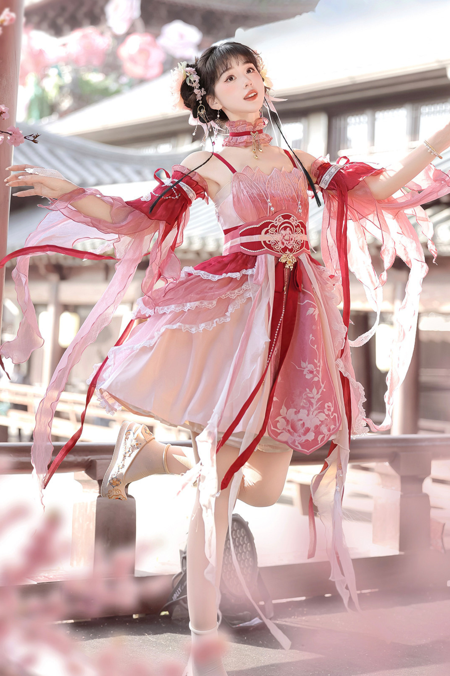Chinese-style Feather Dress + Feather Sleeves + Waist Belt