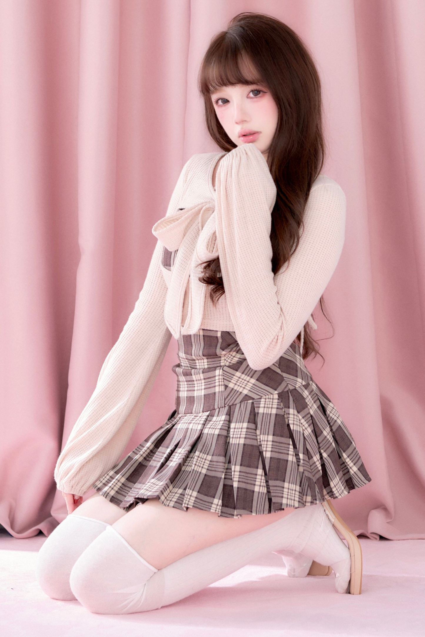 Checkered Dress + Short Knit Top