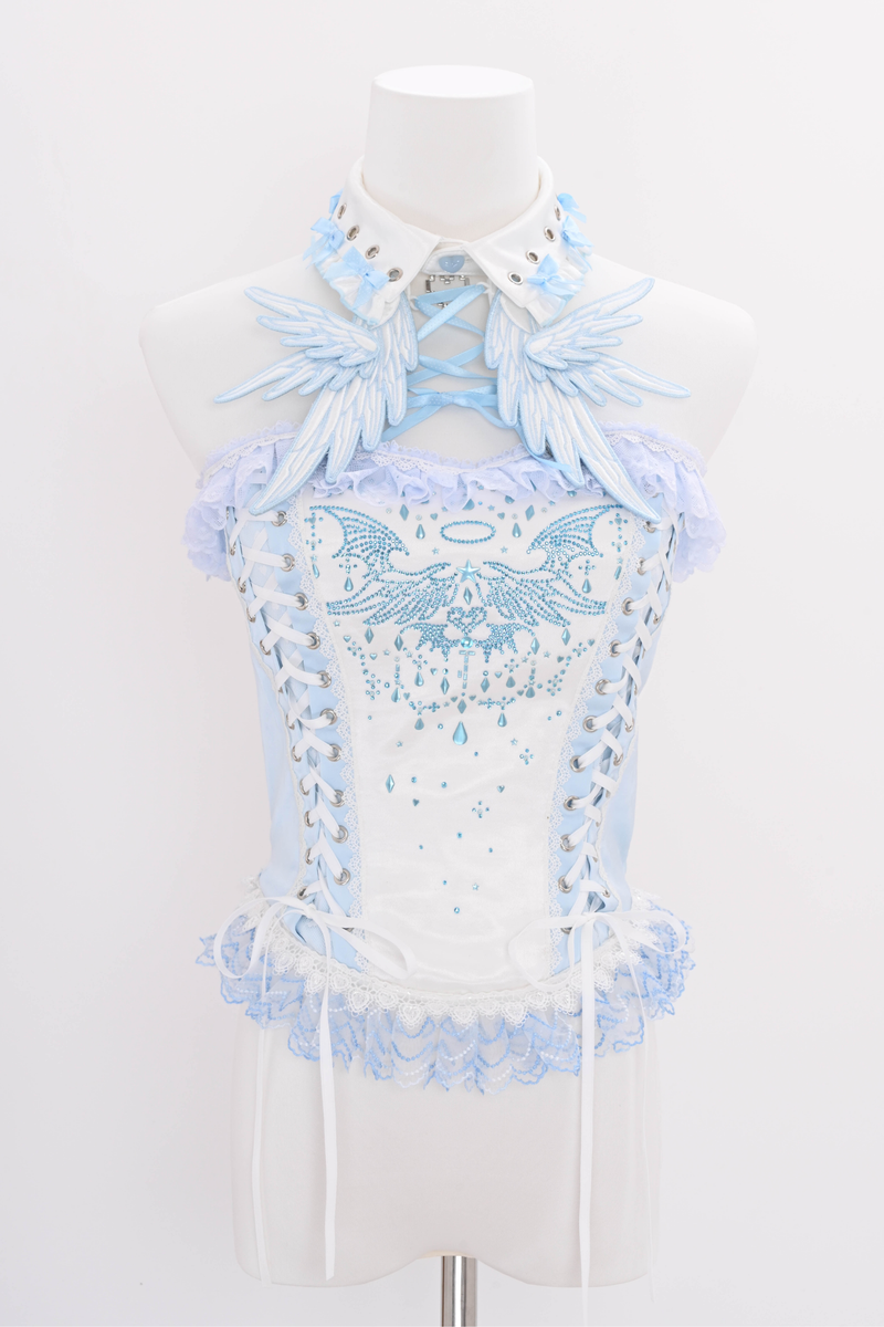 Aqua Angel Line Top + Skirt + Shirt Collar + Sleeve + Hat + Clips