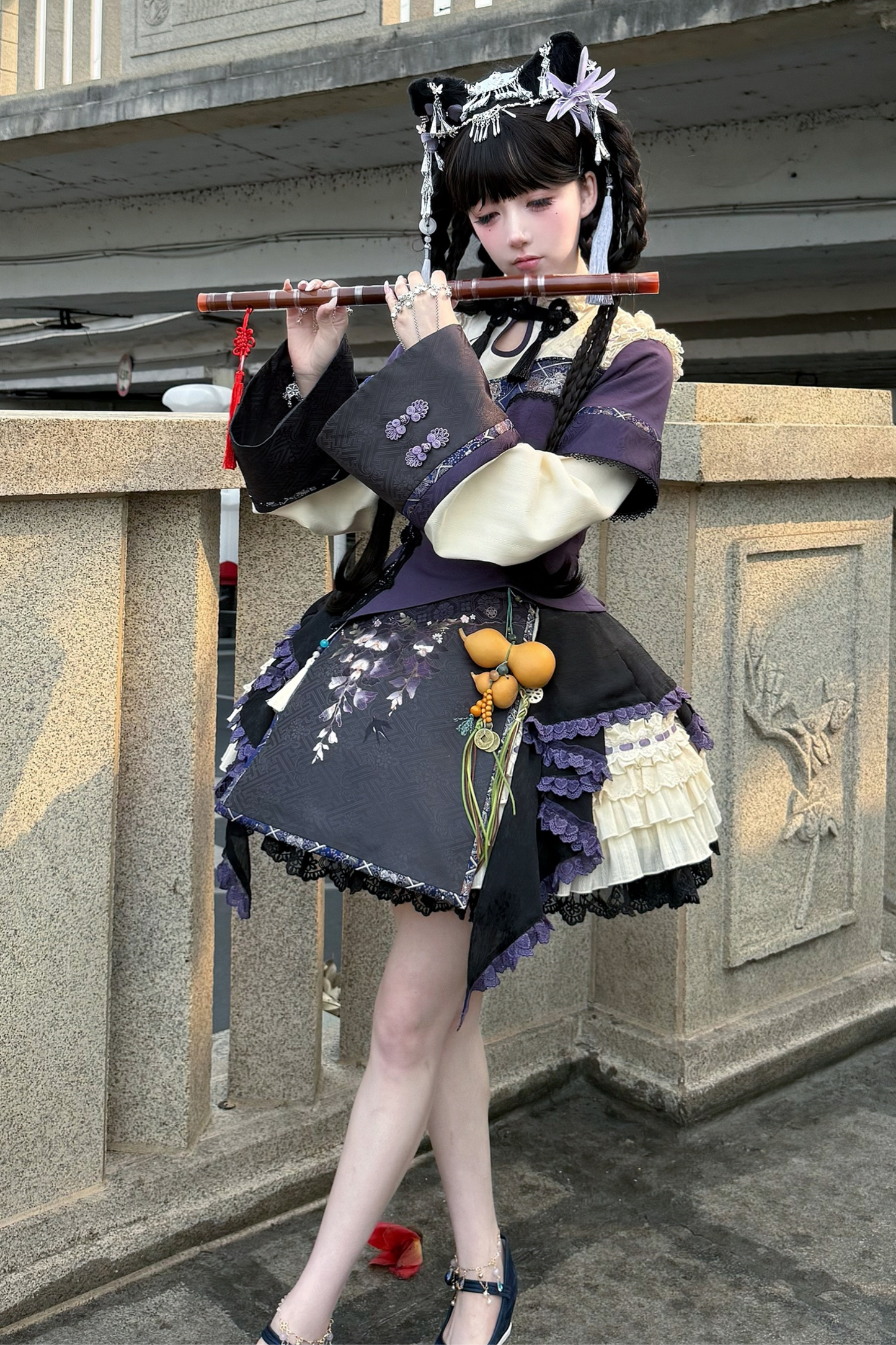 Chinese-style Girl Lolita Tops+skirt+headband+clip