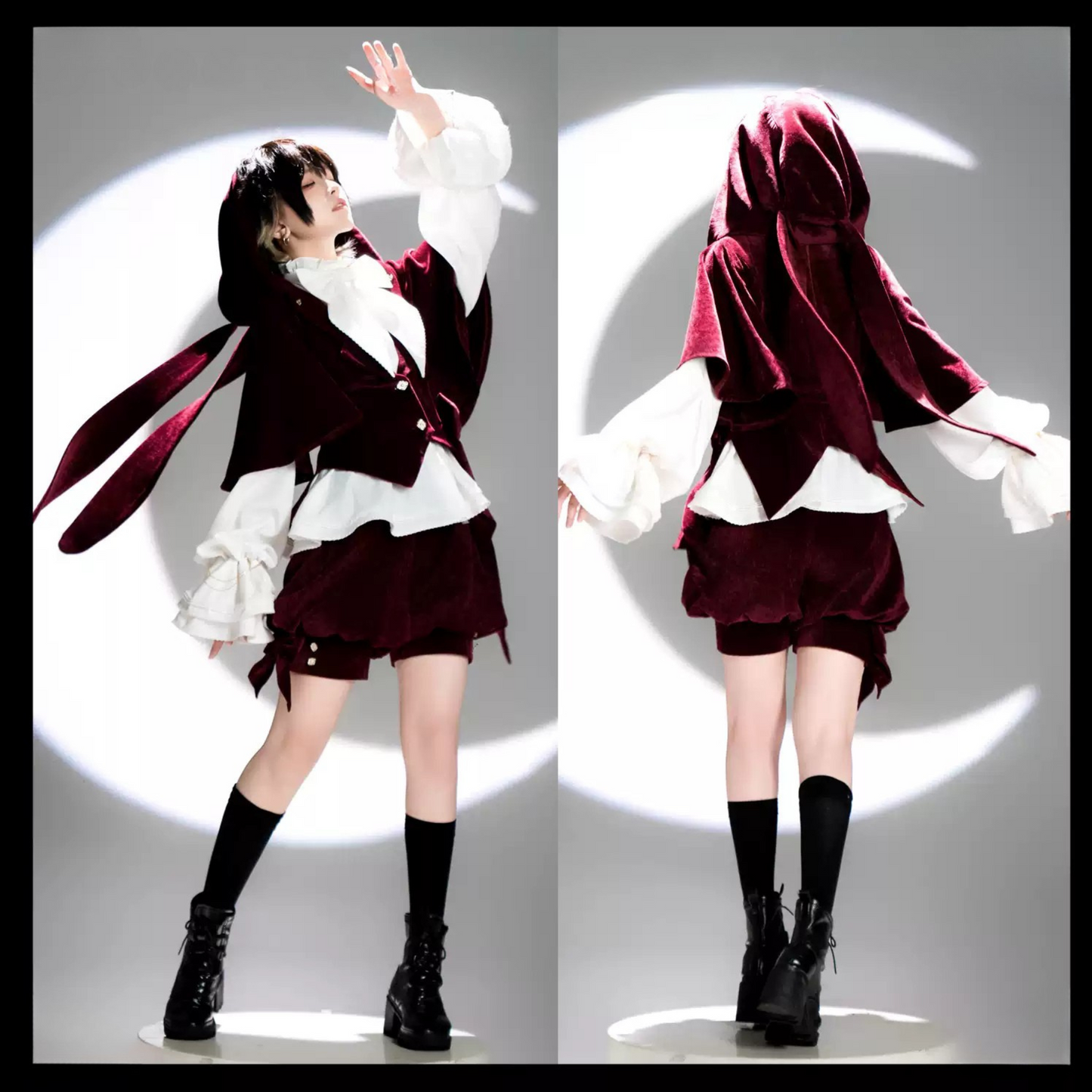 Hunting Rabbit Retro Red Bunny Ear Jacket + Vest + Shorts