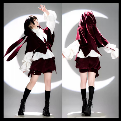 Hunting Rabbit Retro Red Bunny Ear Jacket + Vest + Shorts