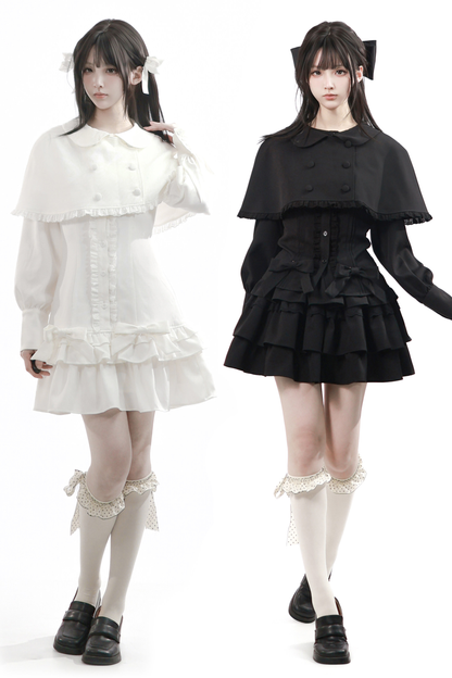 Ruffled Dress + Short Cape + Shirt + Skirt