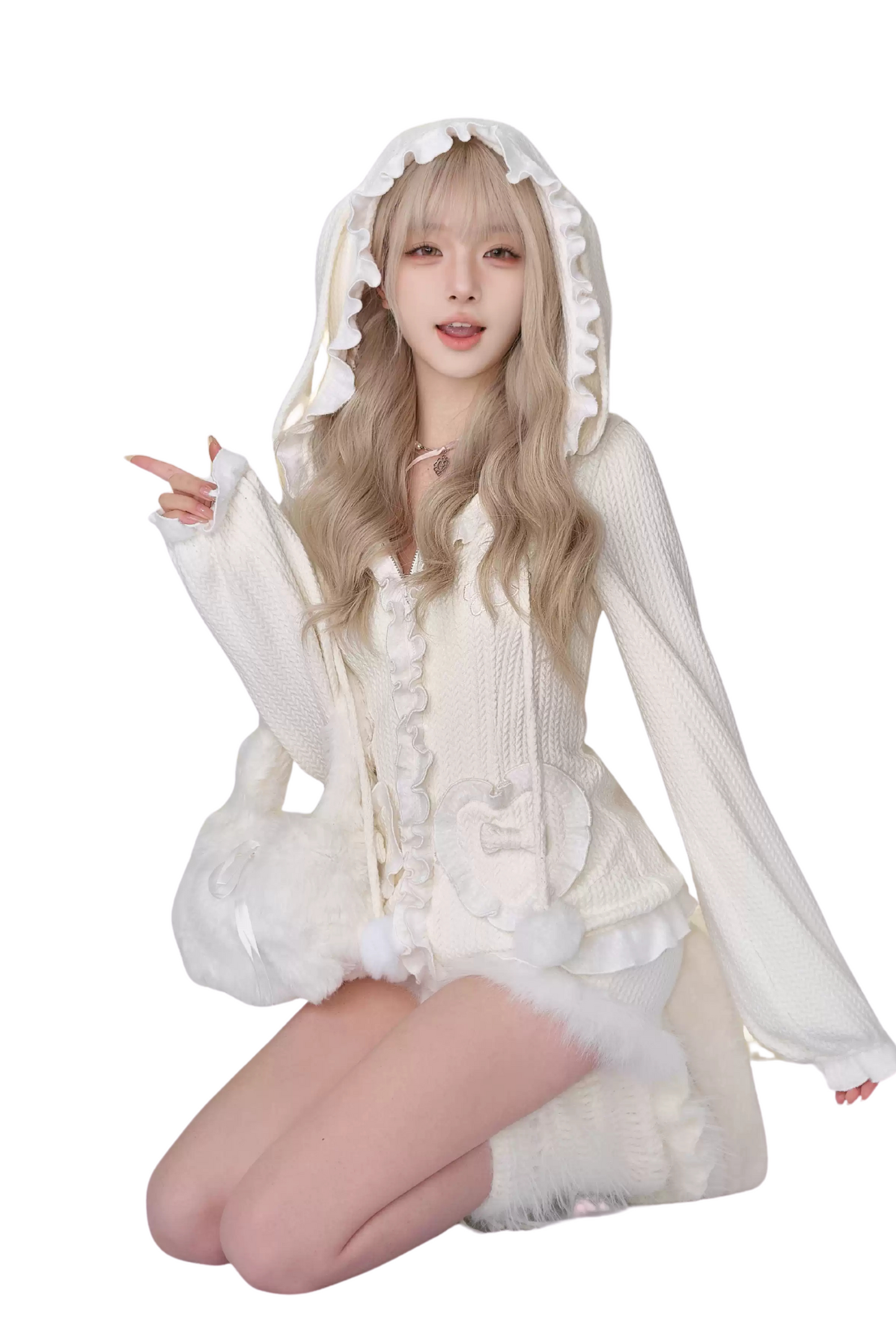 Snow Girly Hooded Jacket + Fur Knit Pants