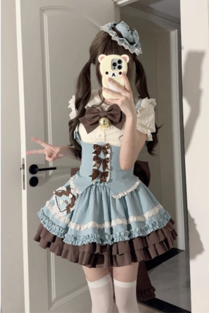 Sweet Cup Ribbon Lolita Skirt + Vest + Shirt + Ribbon + Train