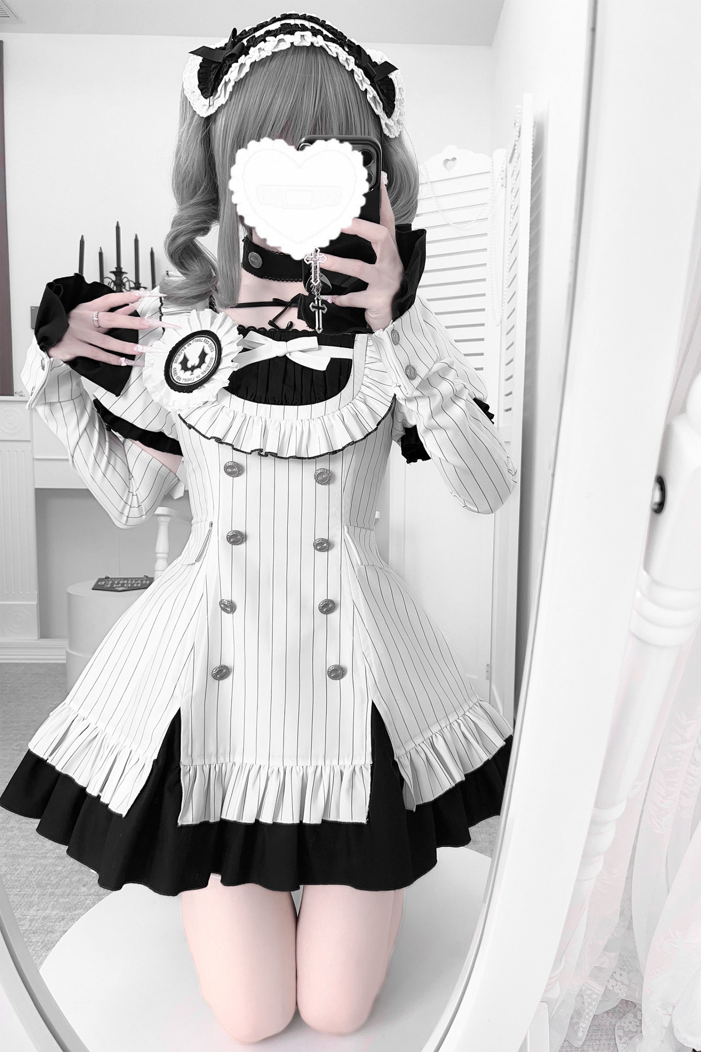 Gothic Lolita Striped Dress + Headband + Clip