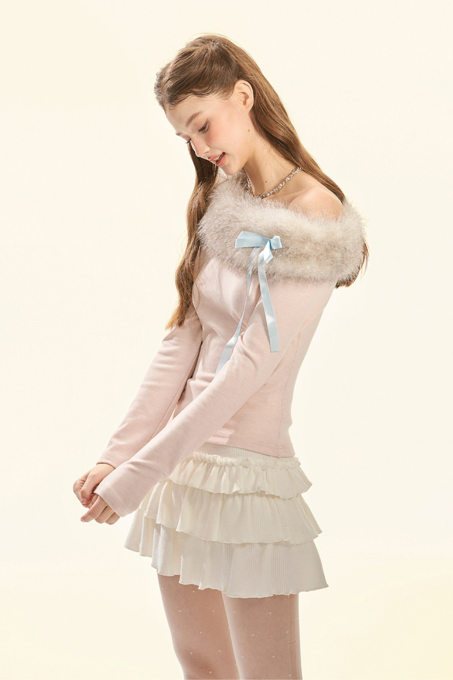 Sweet Pink Fur Collar Top