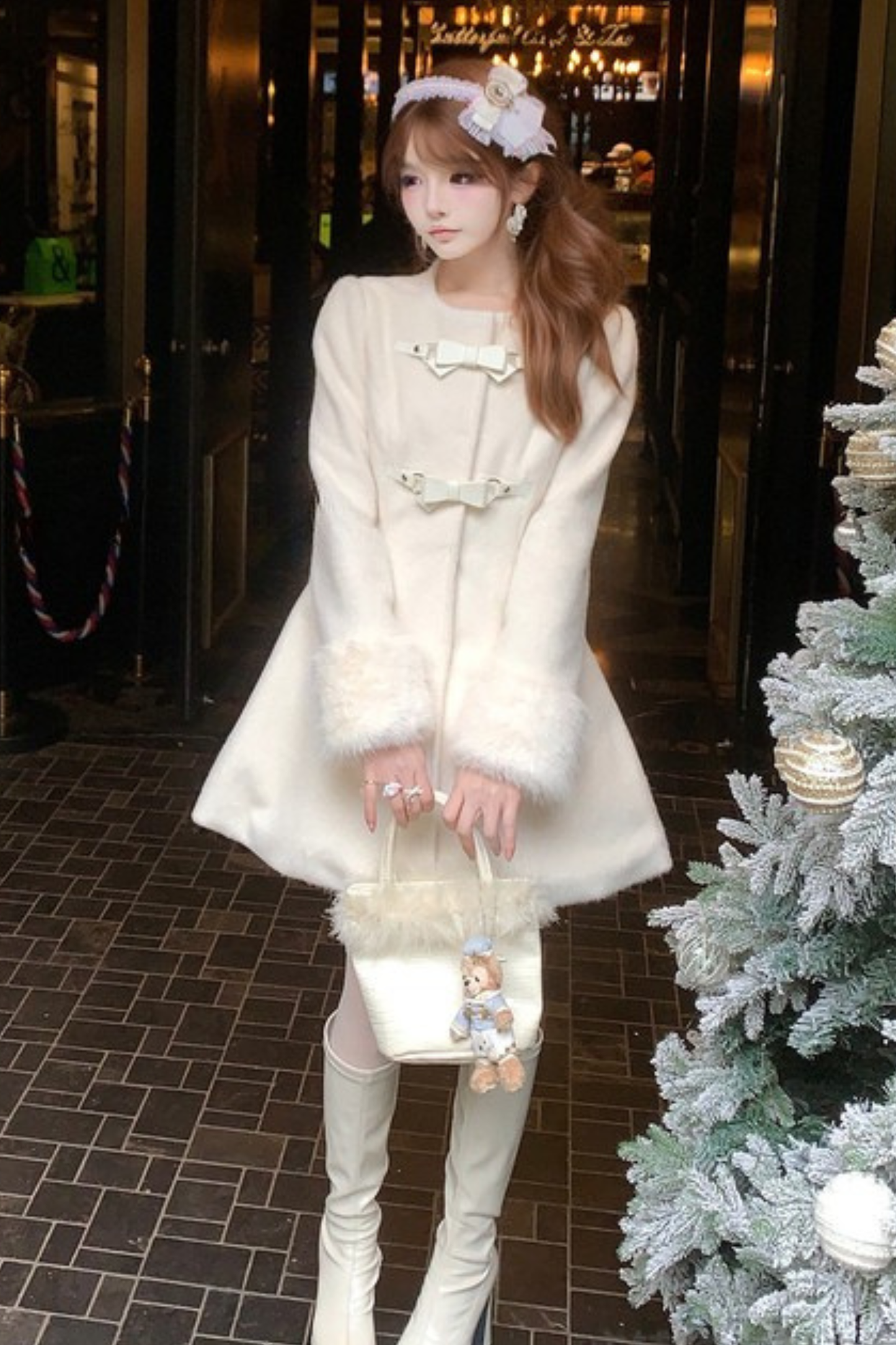 Sweet Girly Flared Coat + Ribbon Scarf