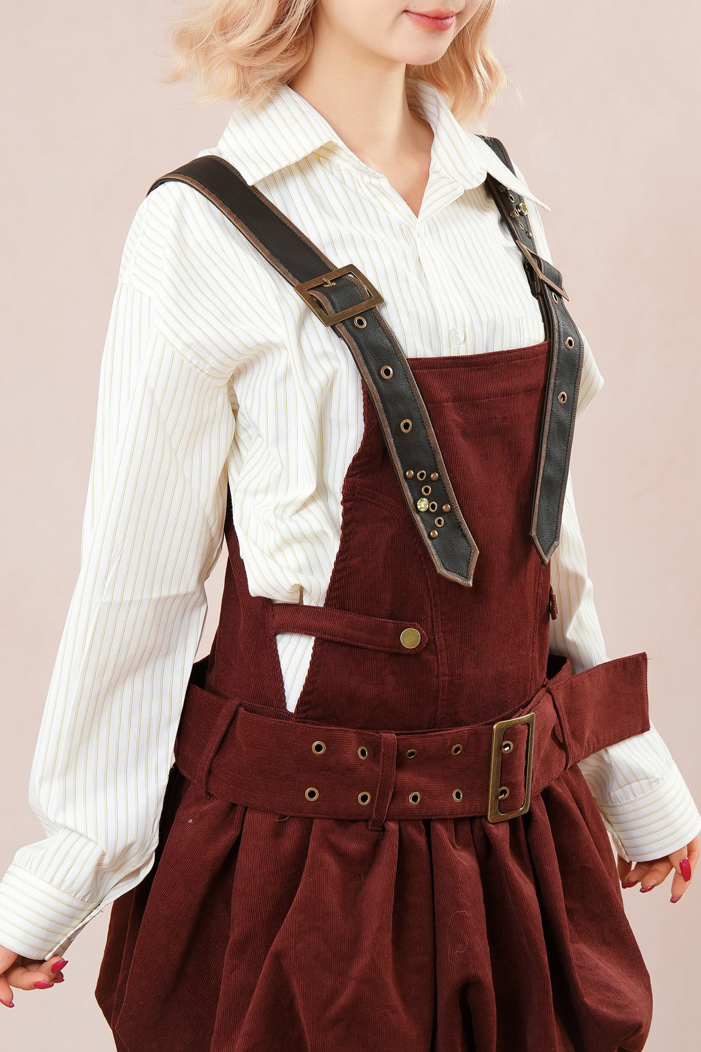 Burgundy Corduroy Suspender Dress