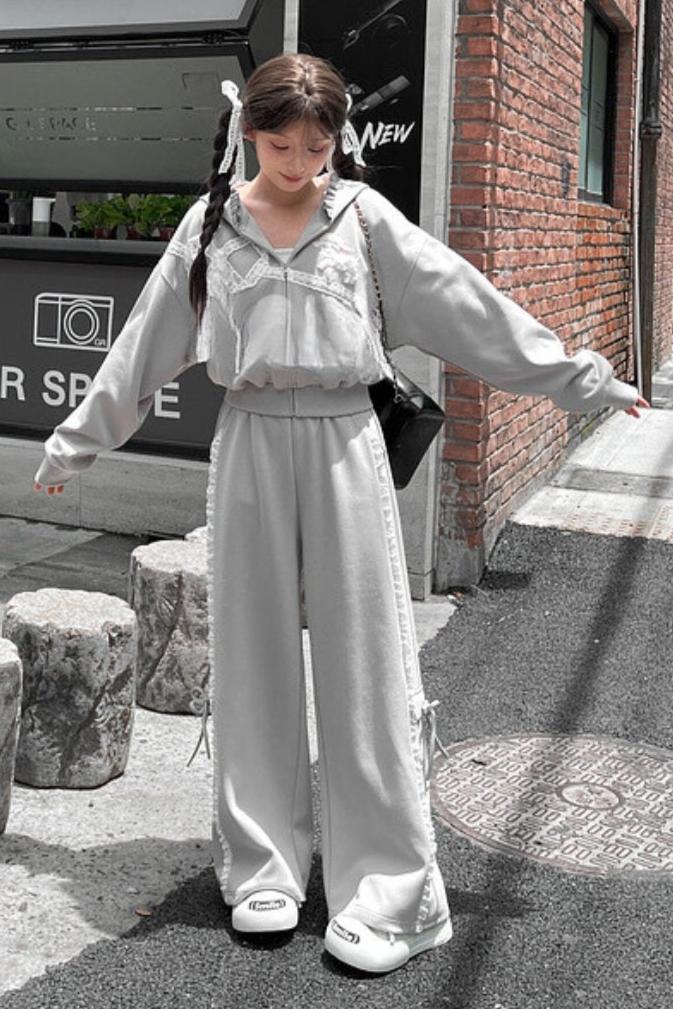 Grey Ballet Sport Hooded Jacket Set