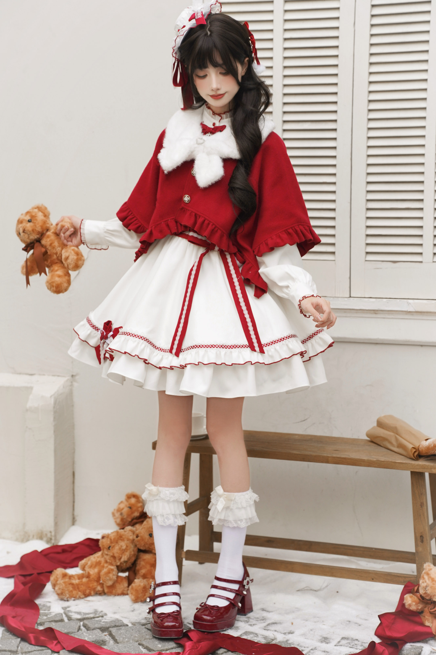 Red Wish Ribbon Dress + Cape