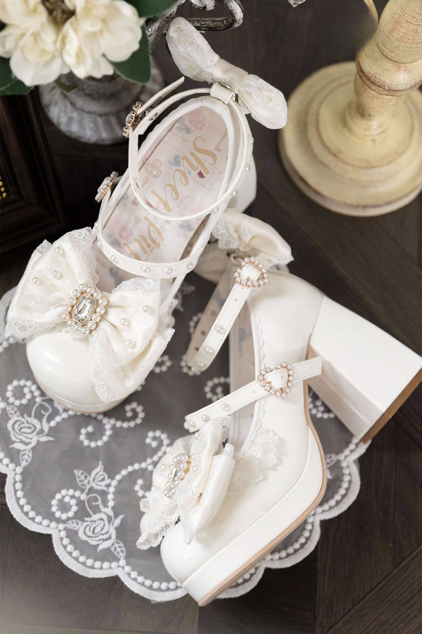 Polka Dot Lolita Ribbon High Heels