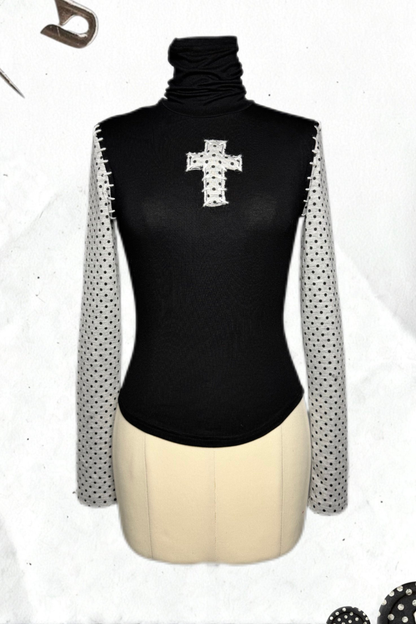 Cross Dot Turtleneck Top + Skirt + Pendant
