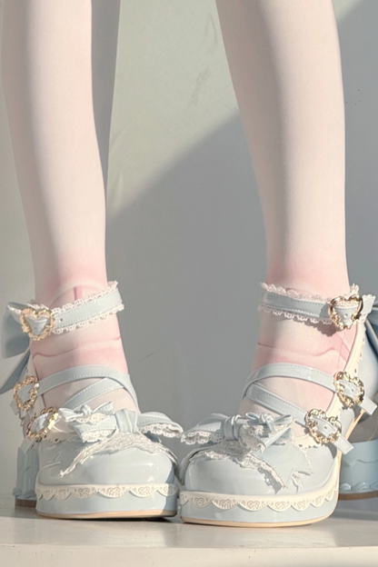 Ribbon Lace Lolita Crystal Heels