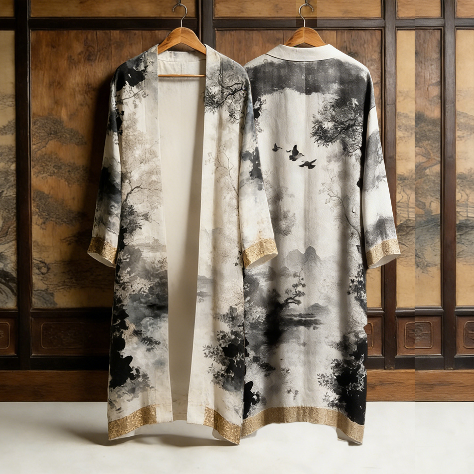 Japanese Art Retro Landscape Pattern Long Sleeve Cardigan 1 elevenforest