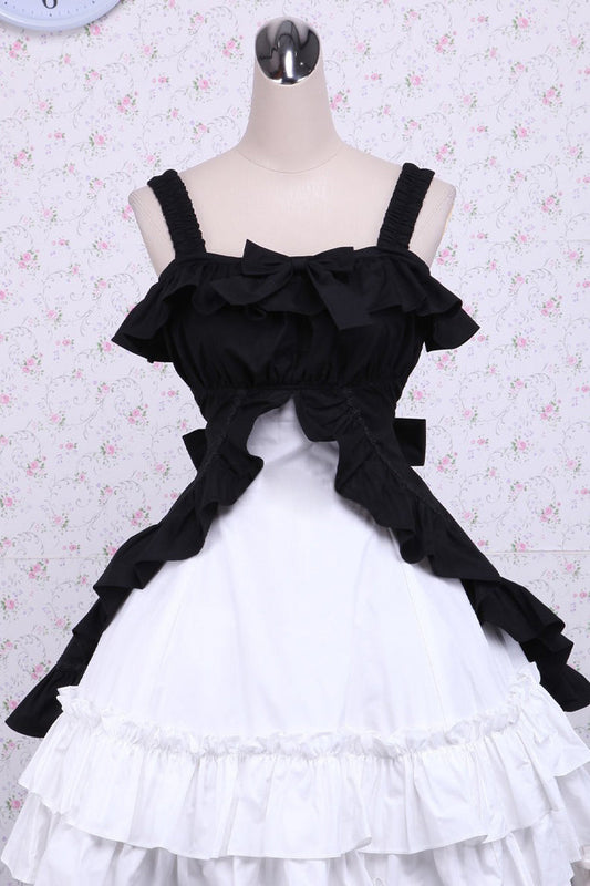 Black/white Cotton Multi-layer Bowknot Cardigan Classic Lolita Dress