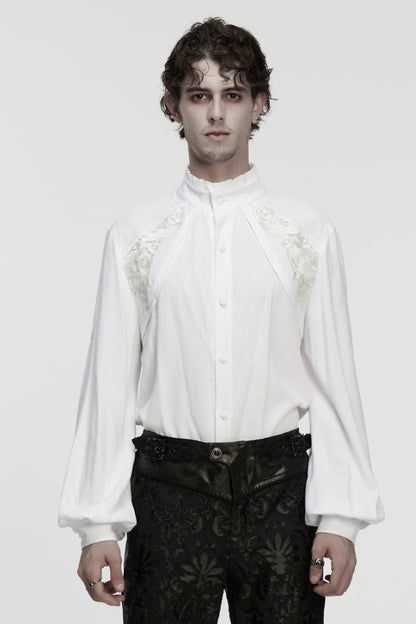 White Stand Collar Long Lantern Sleeves Jacquard Gothic Blouse