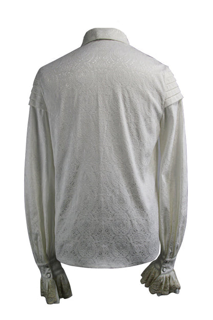 Beige Embroidered Ruffled Sleeves Jacquard Gothic Blouse