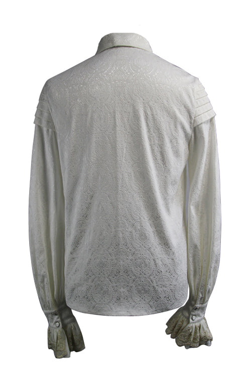 Beige Embroidered Ruffled Sleeves Jacquard Gothic Blouse