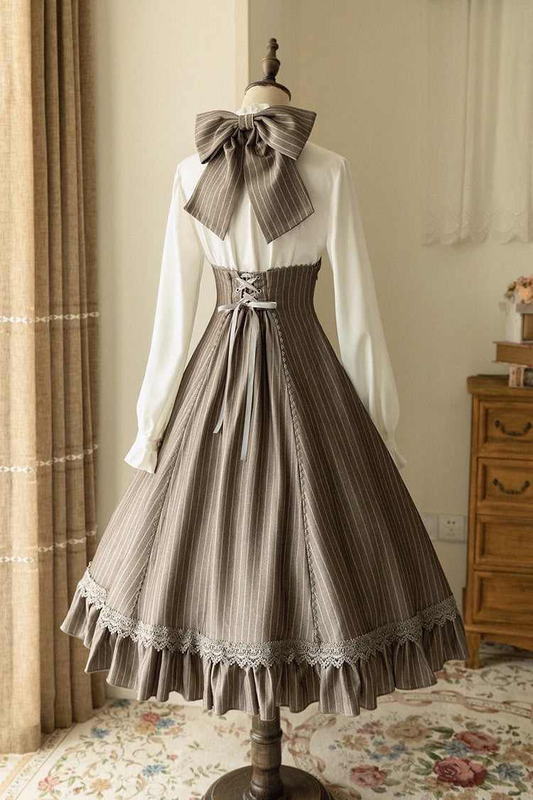 [south of the Forest] Halterneck Stripe Print Ruffle Classic Lolita Jsk Dress 4 Colors