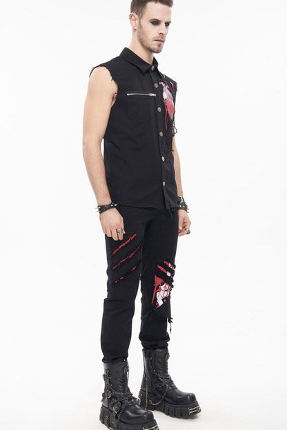 Black Punk Simple Everyday Stand Collar Print Sleeveless Shirt
