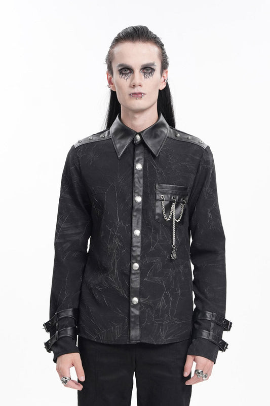 Black Lapel Collar Long Sleeves Buckle Chain Gothic Blouse