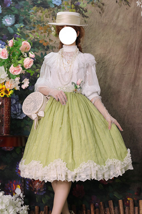 Green Tulip Multi-layer Ruffled Classic Lolita Skirt Dress