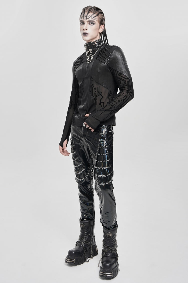 Black Long Sleeves Circuit Board Print Punk Blouse