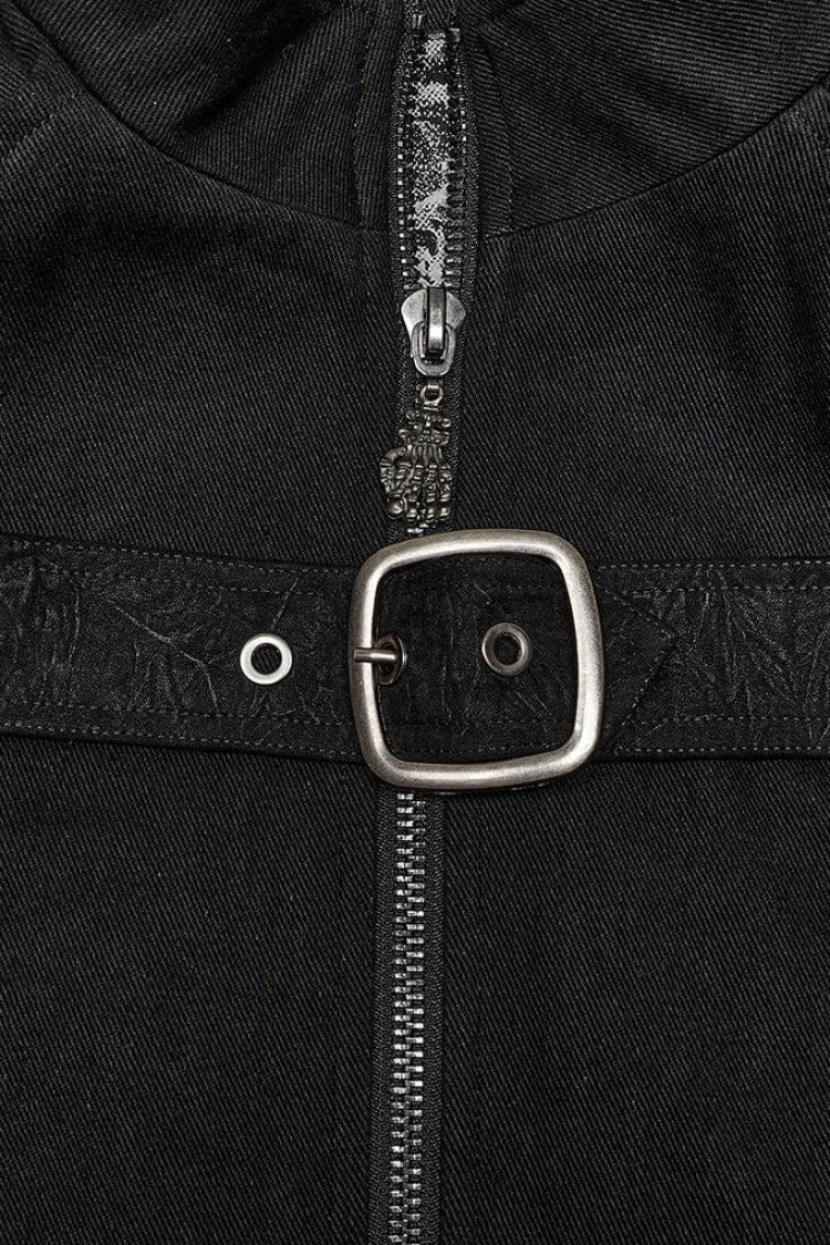 Black Stand Collar Sleeveless Stitching Buckle Decoration Steampunk Vest