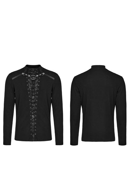 Black Long Sleeves Stitching Lace-up Ripped Punk Blouse