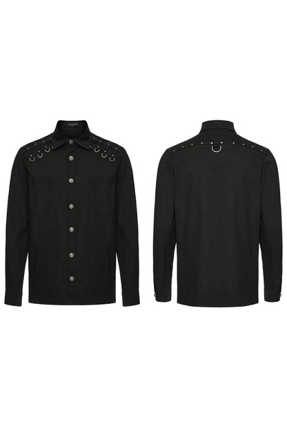 Black Lapel Collar Long Sleeves Rings Punk Blouse