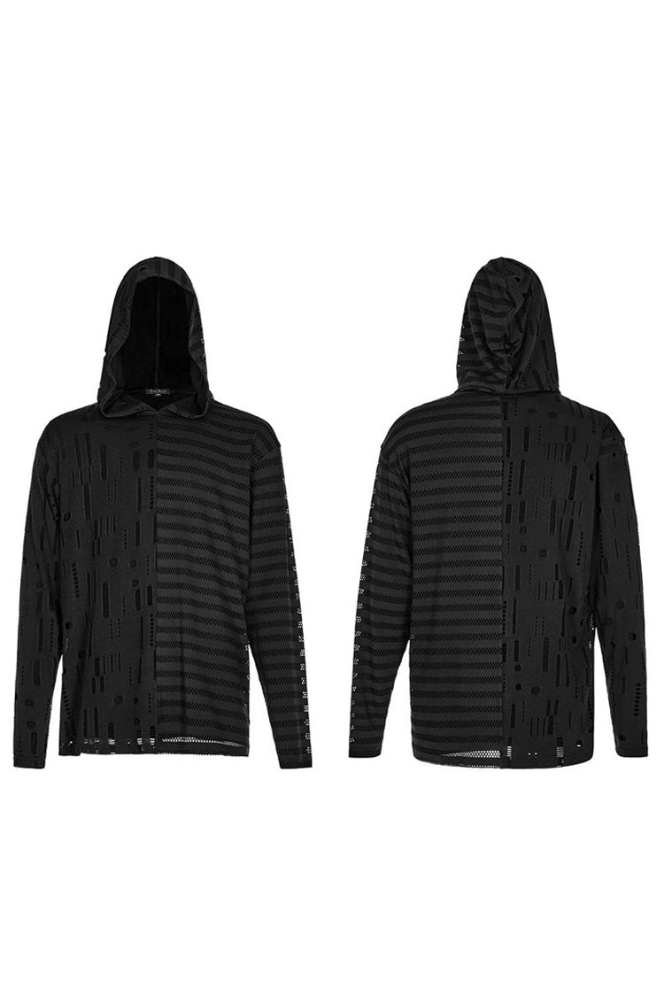 Black Punk Personality Left-right Asymmetrical Knitted Stitching Hooded T-shirt
