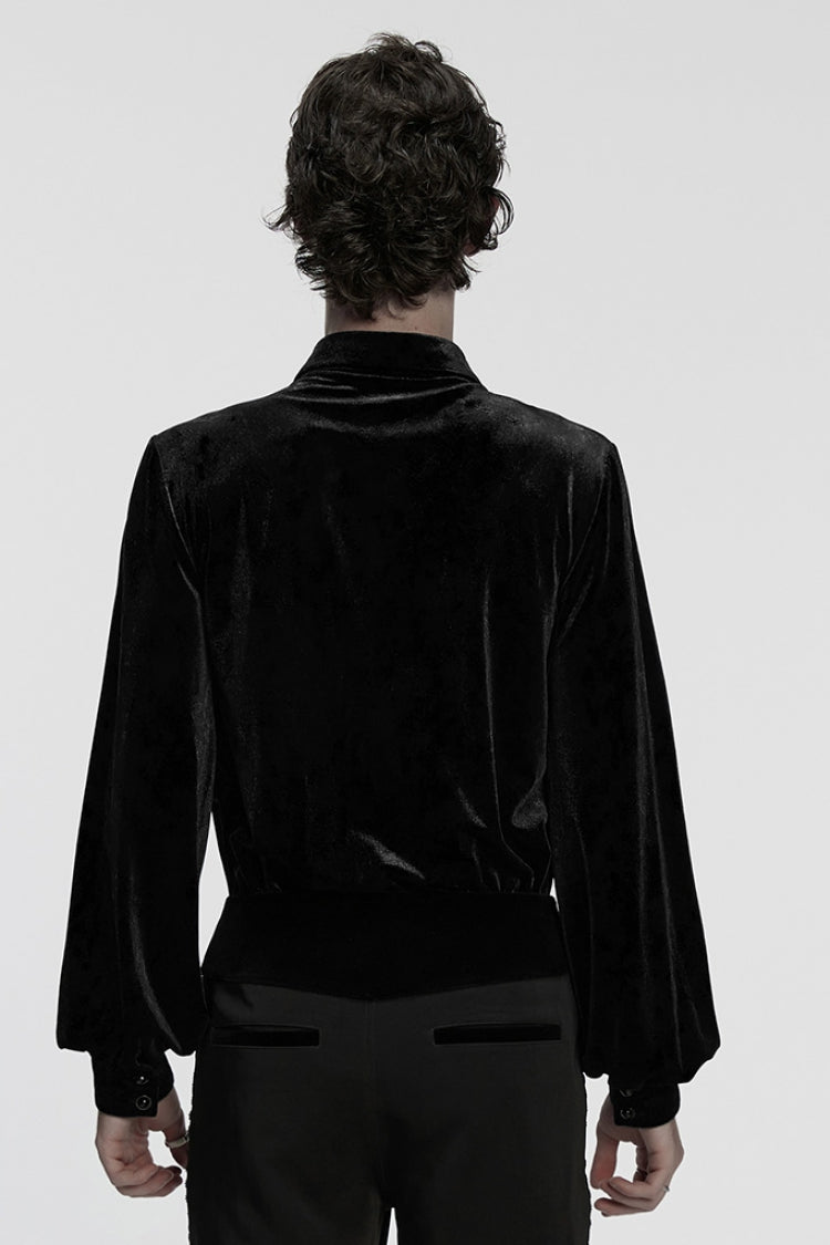 Black Lapel Collar Long Puff Sleeves Gothic Blouse