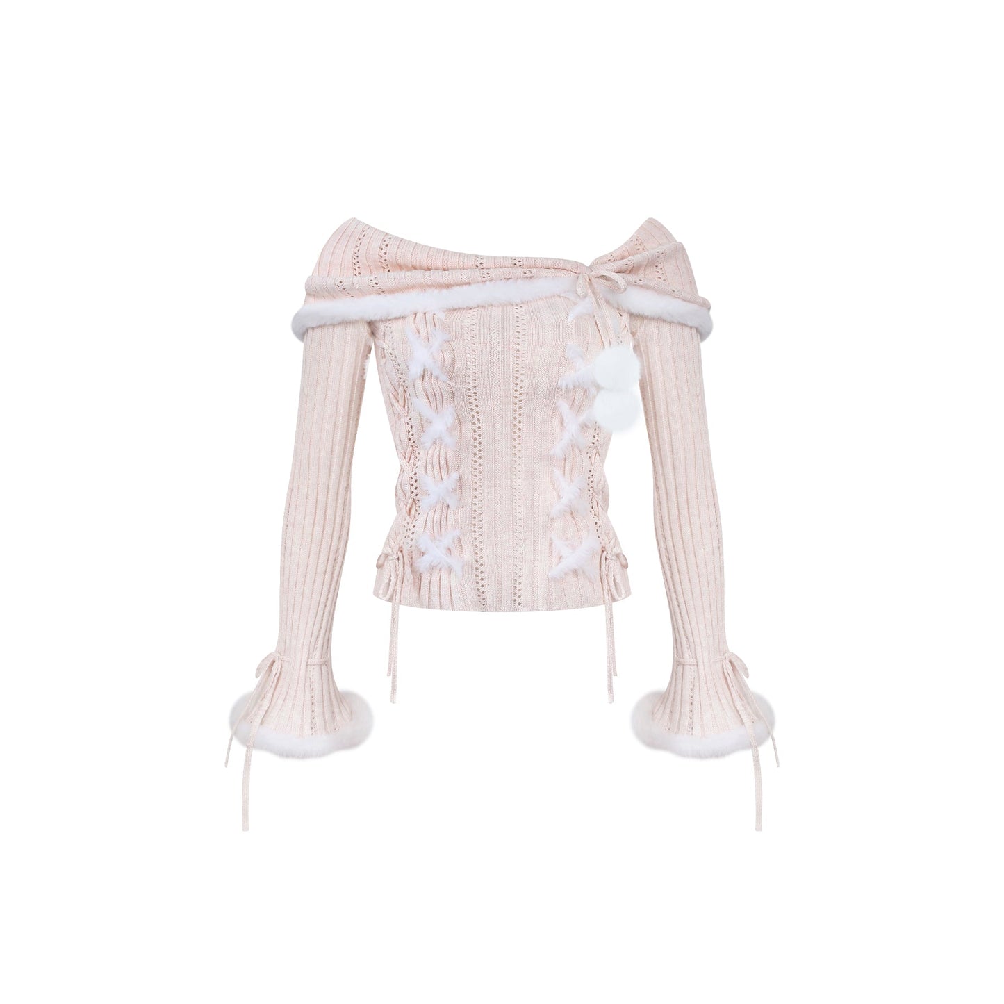 Mist Powder Knit Top + Knit Long Coat + Tiered Skirt
