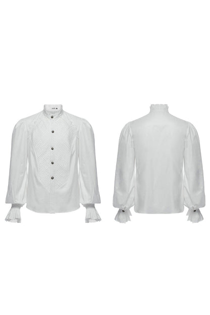 White Stand Collar Long Puff Sleeves Crochet Gothic Blouse