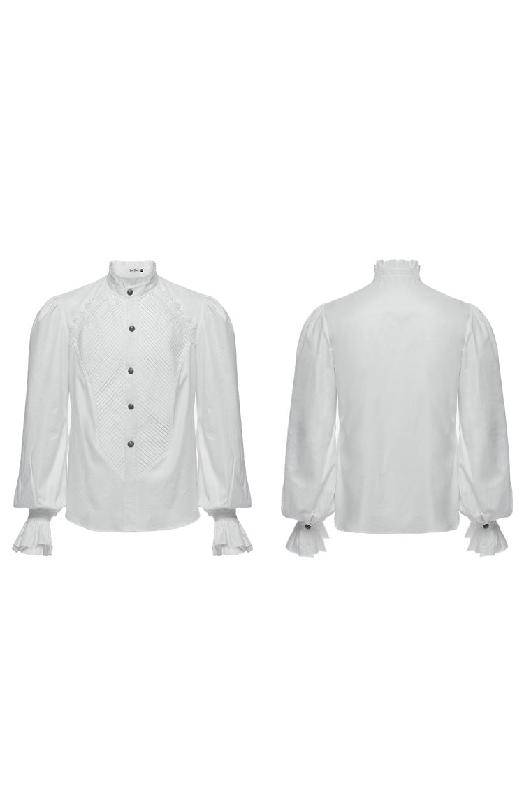 White Stand Collar Long Puff Sleeves Crochet Gothic Blouse