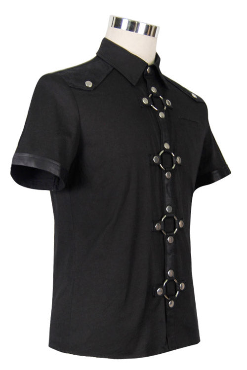 Black Locomotive Lapel Collar Short Sleeves Cotton Punk Blouse