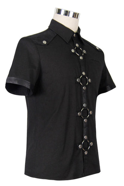 Black Locomotive Lapel Collar Short Sleeves Cotton Punk Blouse