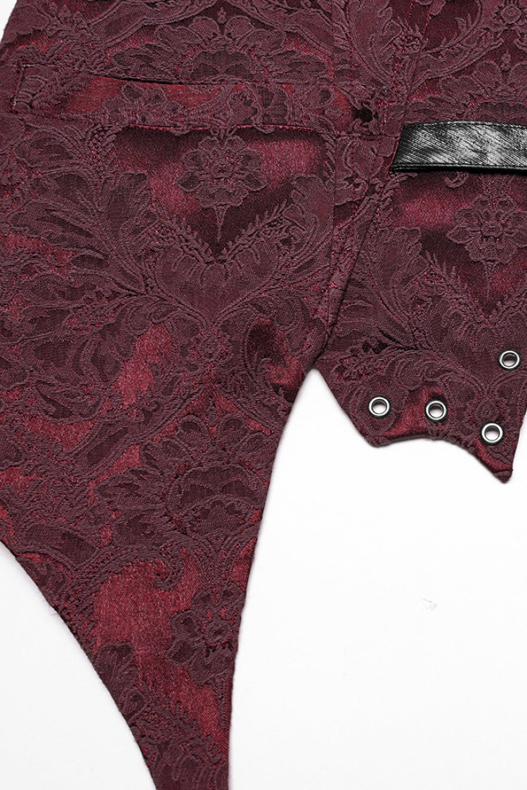 Black/red Lapel V-neck Sleeveless Jacquard Buckle Gothic Vest