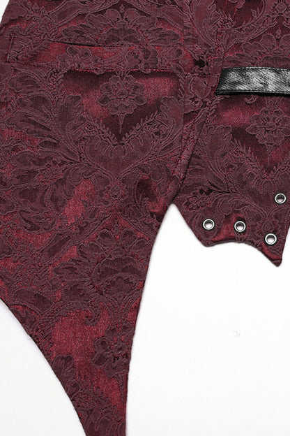 Black/red Lapel V-neck Sleeveless Jacquard Buckle Gothic Vest