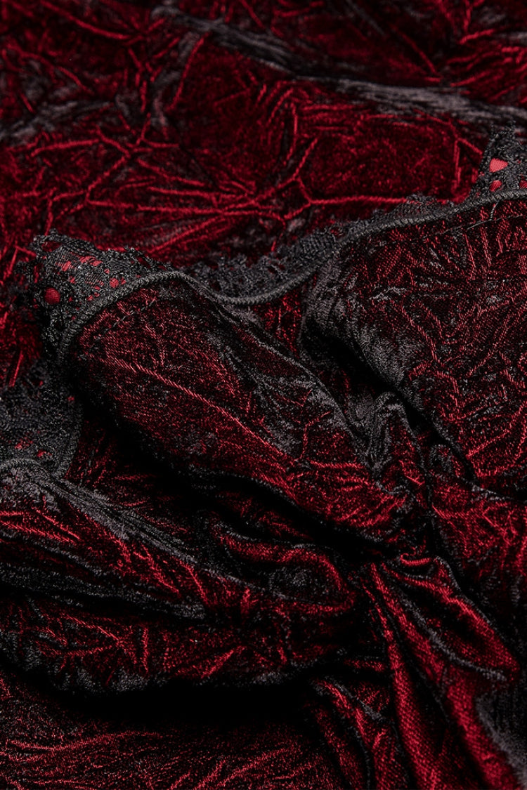 Black/red Long Sleeves Ruffle Lace-up Gothic Blouse