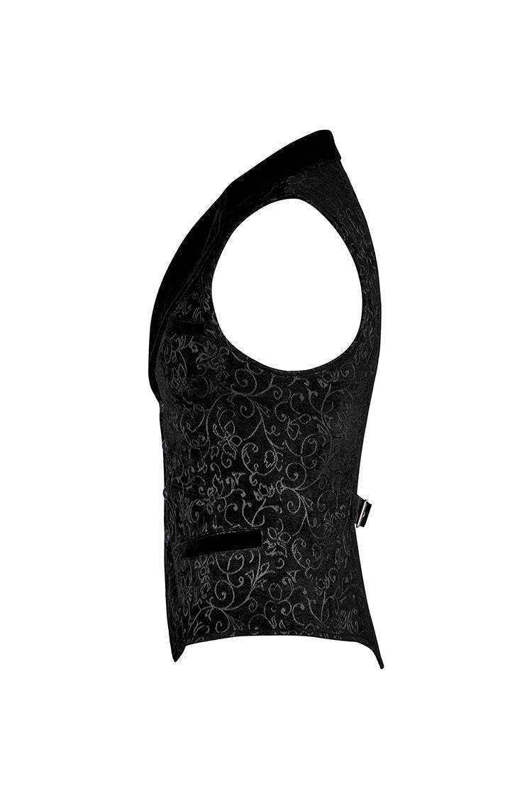 Black Jacquard Velvet Gothic V Collar Print Vest