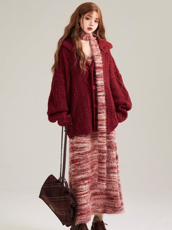 Contrast Color Striped Suspender Knit Dress